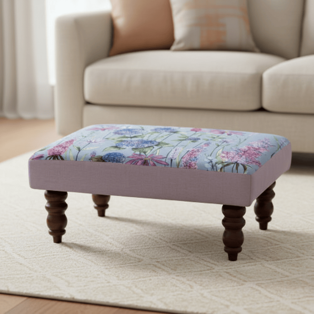 Voyage Maison (Riva Home) Voyage Maison Furniture CAPELLA FOOTSTOOL FLORABUNDA BLUEBELL by Voyage Maison