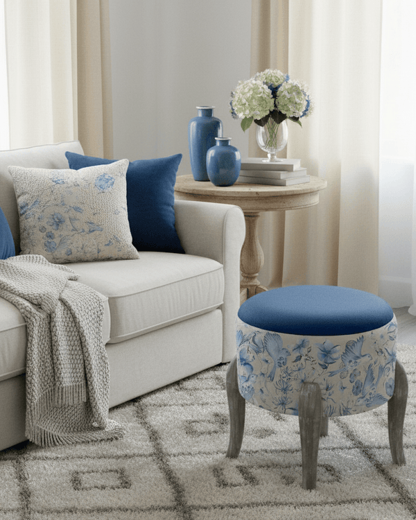 FLOELLA PRINTED FINN FOOTSTOOL DELFT BLUE by Voyage Maison