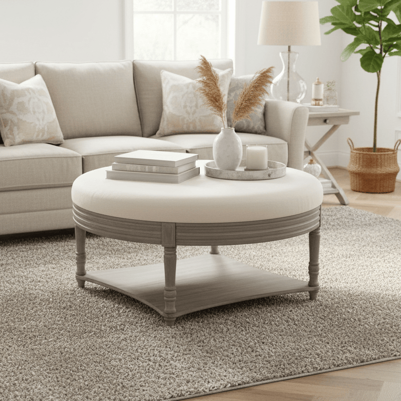 MAURICE STORAGE OTTOMAN IN NATURAL LINEN by Voyage Maison