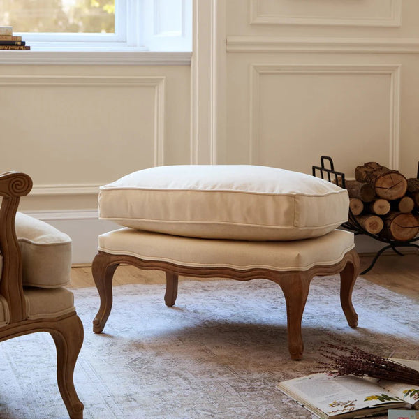 Florence Footstool Oak Frame (in Natural Oak or Stone frame colour) by Voyage Maison