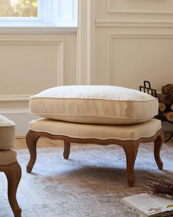 Florence Footstool Oak Frame (in Natural Oak or Stone frame colour) by Voyage Maison