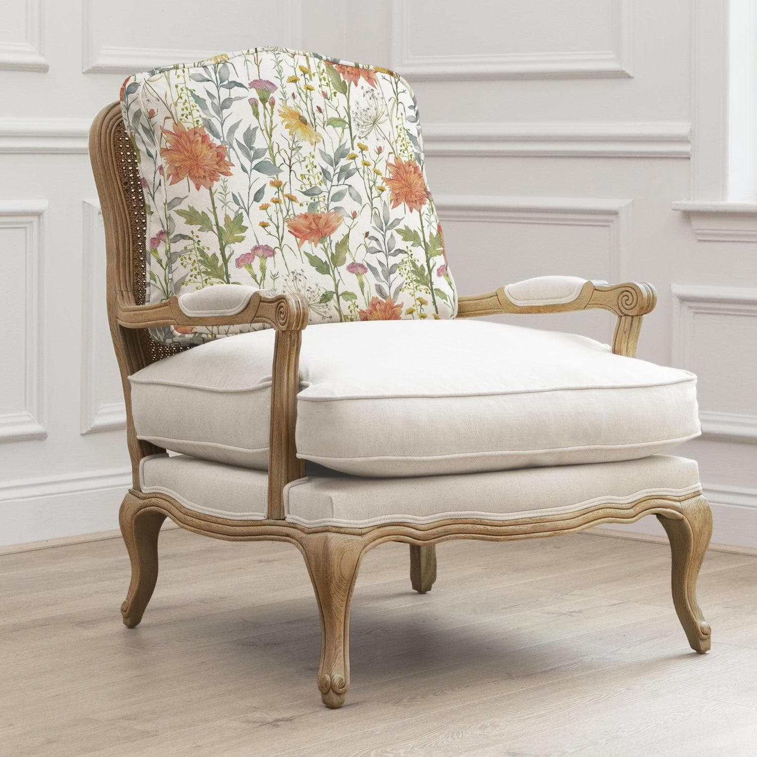 Voyage Maison (Riva Home) Voyage Maison Furniture Oak colour frame Voyage Maison Florence (Louis style) ChairV in Delamere Linen (Frame colour Natural or Stone)