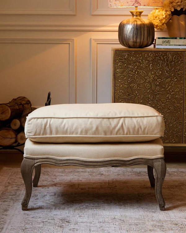 Florence Footstool Oak Frame (in Natural Oak or Stone frame colour) by Voyage Maison