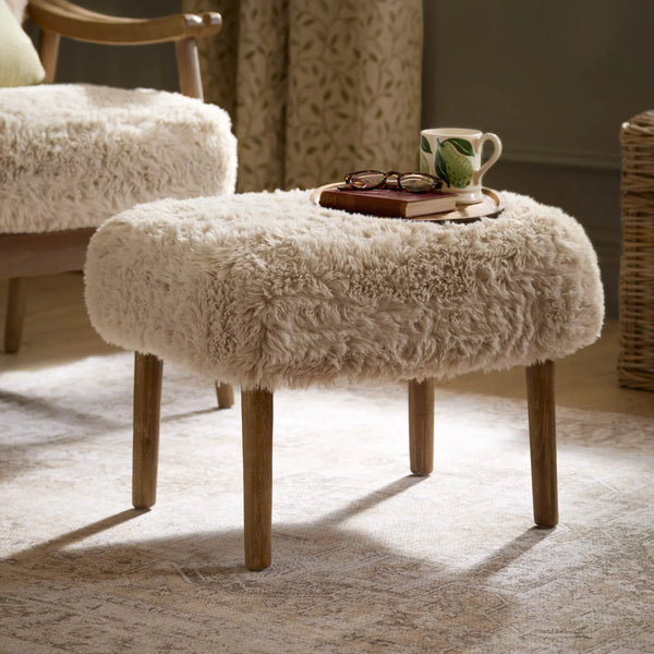 STRUAN FAUX FUR FOOTSTOOL NATURAL by Voyage Maison