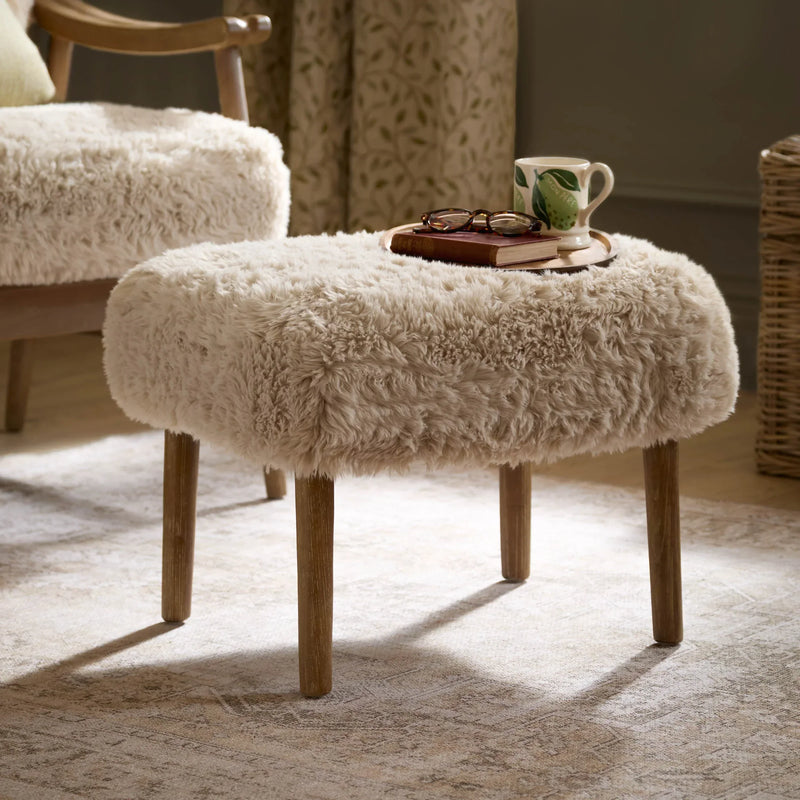 STRUAN FAUX FUR FOOTSTOOL NATURAL by Voyage Maison