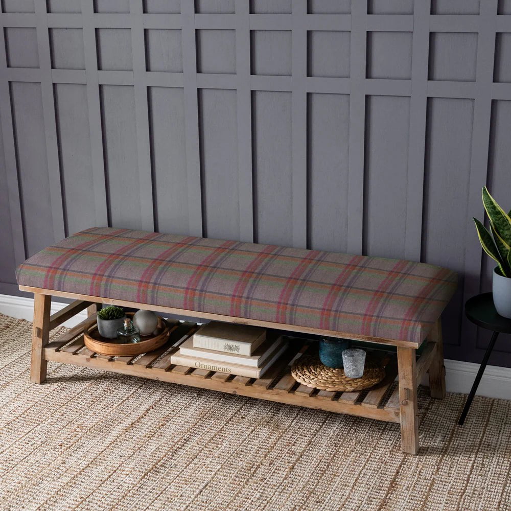 Voyage Maison (Riva Home) Voyage Maison Furniture Tavistock Tartan Loganberry Voyage Maison Rupert Bench in Tavistock Tartan Loganberry, Heather or Violet