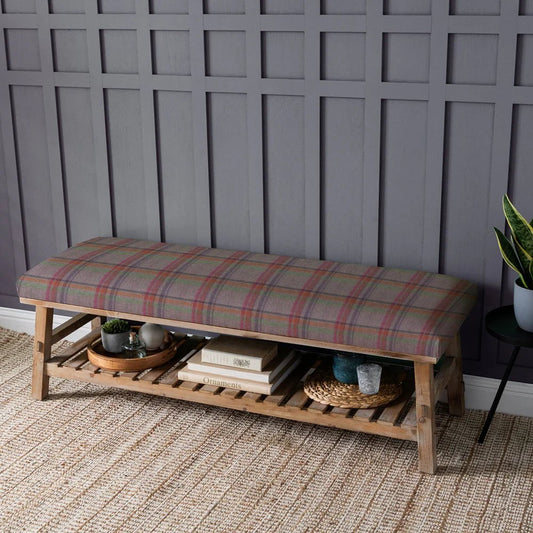 Voyage Maison (Riva Home) Voyage Maison Furniture Tavistock Tartan Loganberry Voyage Maison Rupert Bench in Tavistock Tartan Loganberry, Heather or Violet