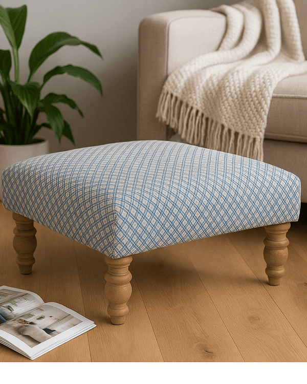CAPELLA FOOTSTOOL
Blue & Off-White Jacquard | simply Hazel
by Voyage Maison