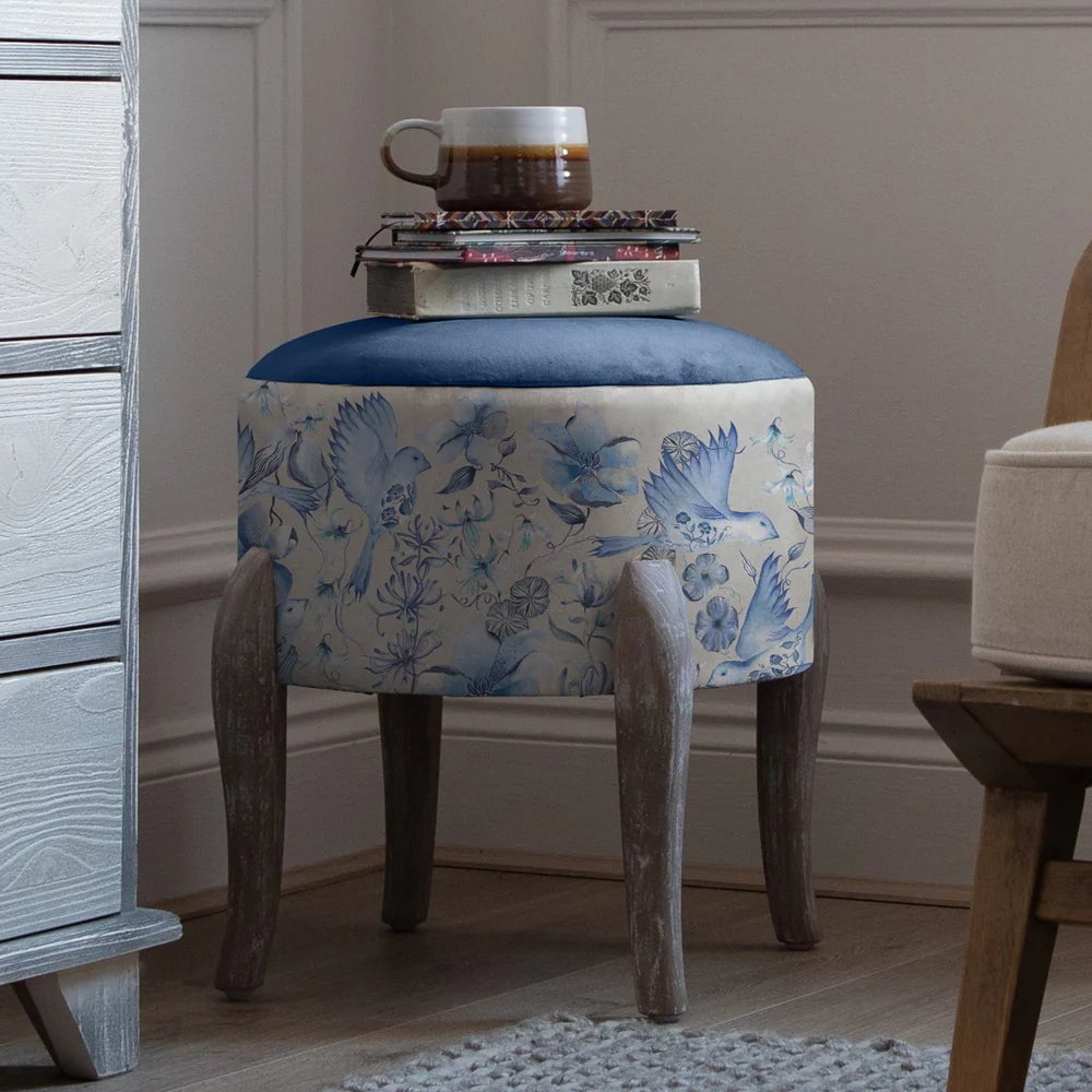 Voyage Maison (Riva Home) Voyage Maison Furniture Voyage Maison Floella Printed Finn Footstool Delft Blue