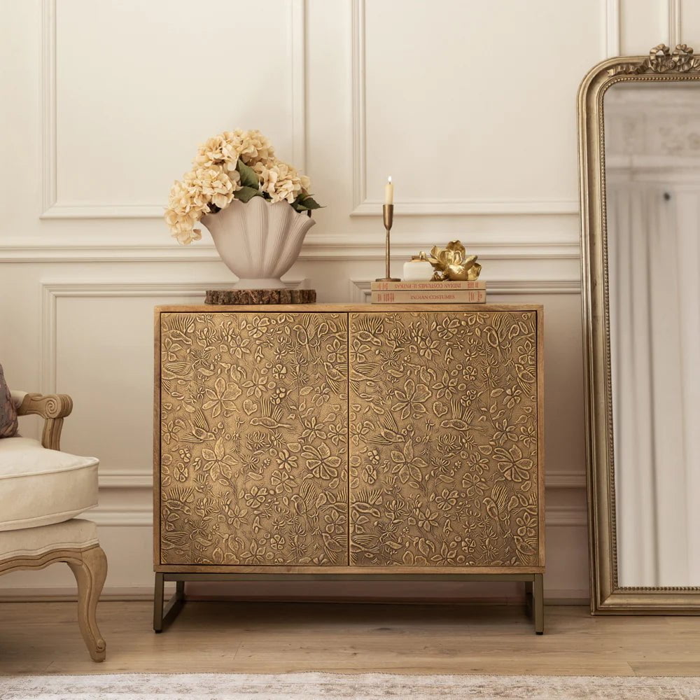 Voyage Maison (Riva Home) Voyage Maison Furniture Voyage Maison Isadora Embossed Cabinet Antique in Brass