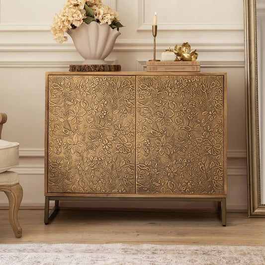 Voyage Maison (Riva Home) Voyage Maison Furniture Voyage Maison Isadora Embossed Cabinet Antique in Brass