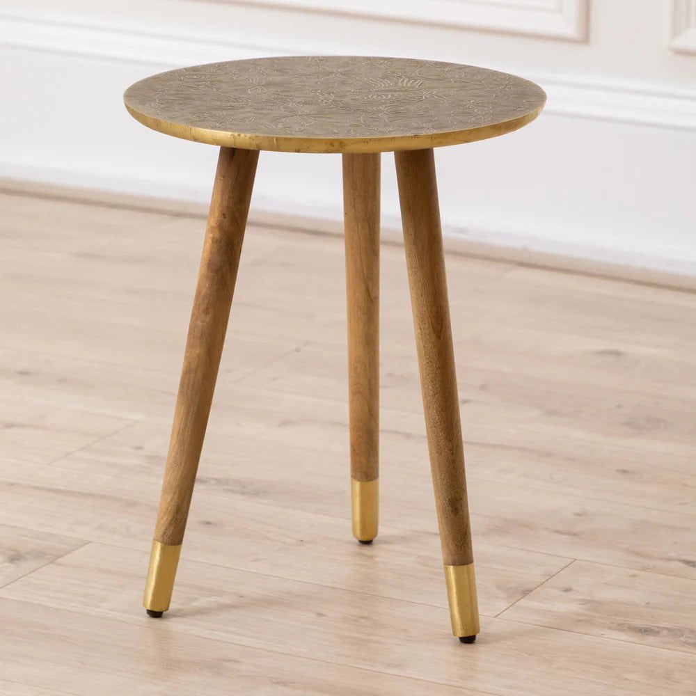 Voyage Maison (Riva Home) Voyage Maison Furniture Voyage Maison Isadora Embossed Side Table Antique in Brass