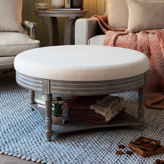 Voyage Maison (Riva Home) Voyage Maison Furniture Voyage Maison Maurice Linen Ottoman in Stone