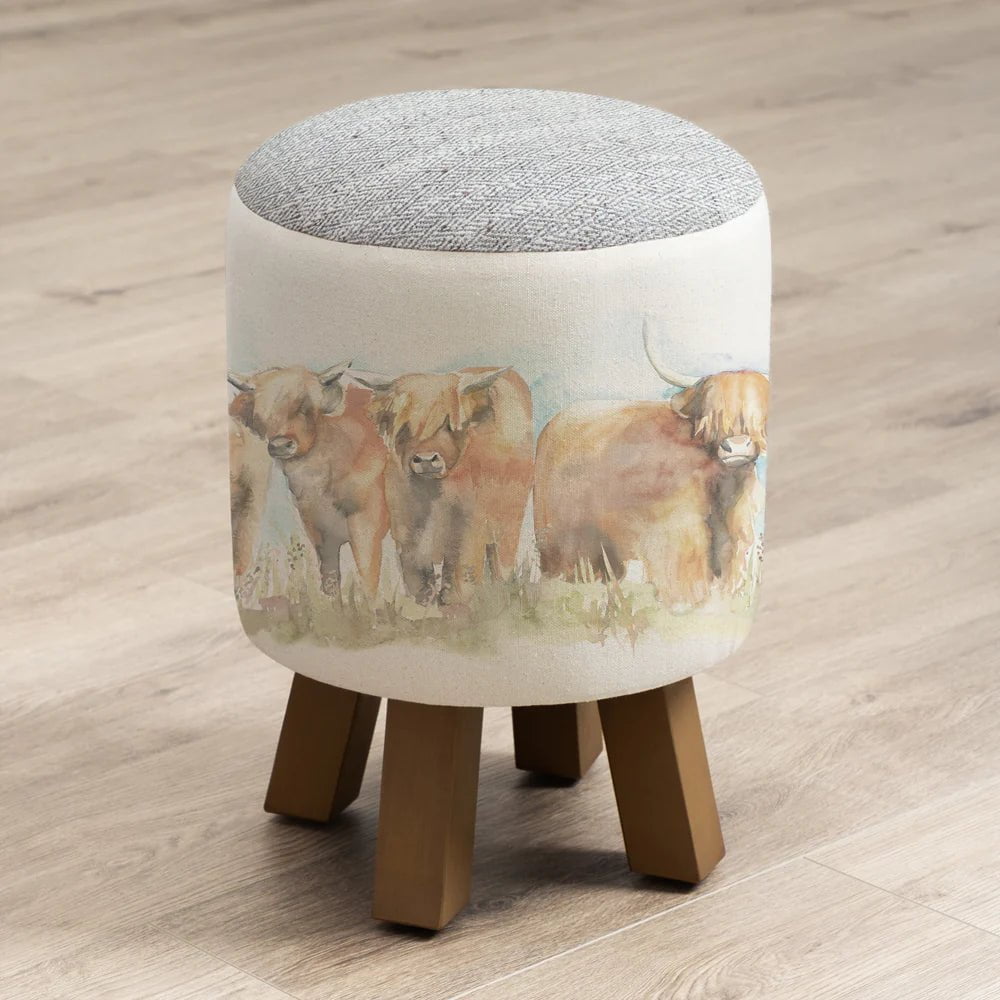 Voyage Maison (Riva Home) Voyage Maison Furniture Voyage Maison Monty Round Footstool Highland Cattle