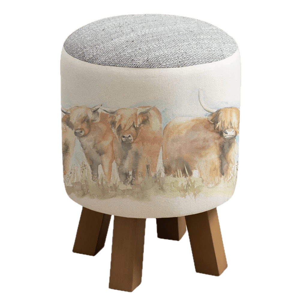 Voyage Maison (Riva Home) Voyage Maison Furniture Voyage Maison Monty Round Footstool Highland Cattle