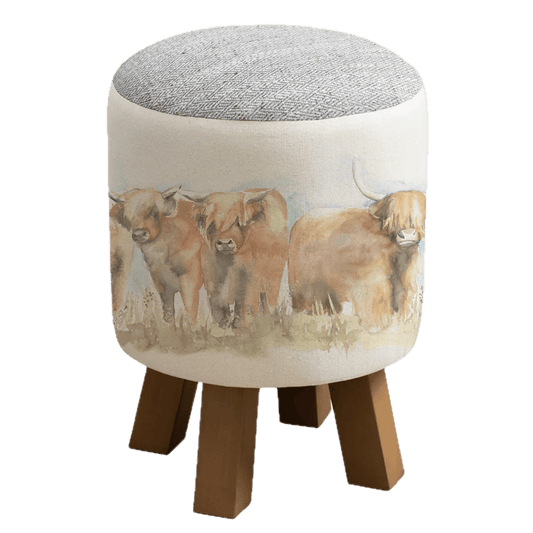 Voyage Maison (Riva Home) Voyage Maison Furniture Voyage Maison Monty Round Footstool Highland Cattle