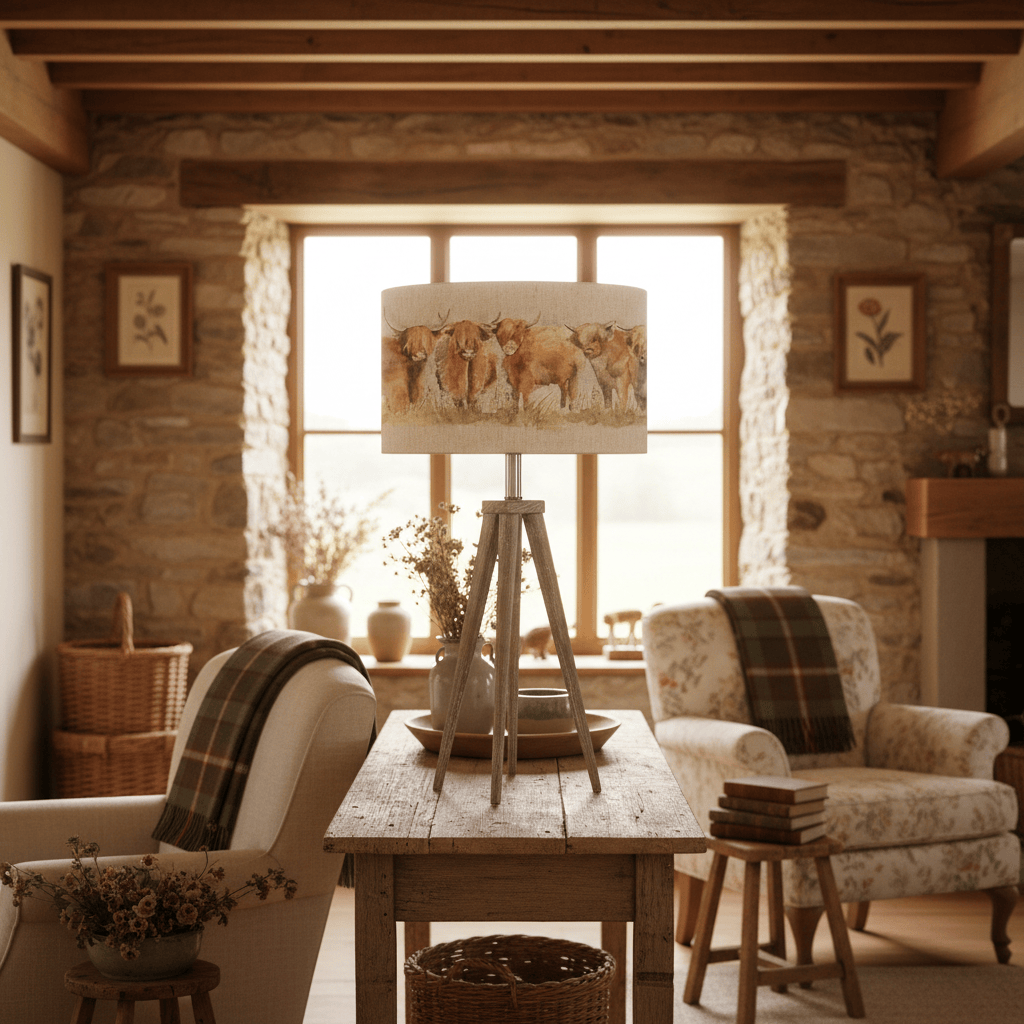 Voyage Maison (Riva Home) Voyage Maison Hand Rolled Shade Highland Cattle Eva Lamp Shade Linen by Voyage Maison