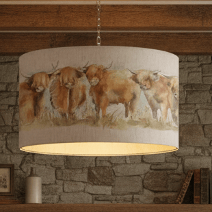 Voyage Maison (Riva Home) Voyage Maison Hand Rolled Shade Highland Cattle Eva Lamp Shade Linen by Voyage Maison