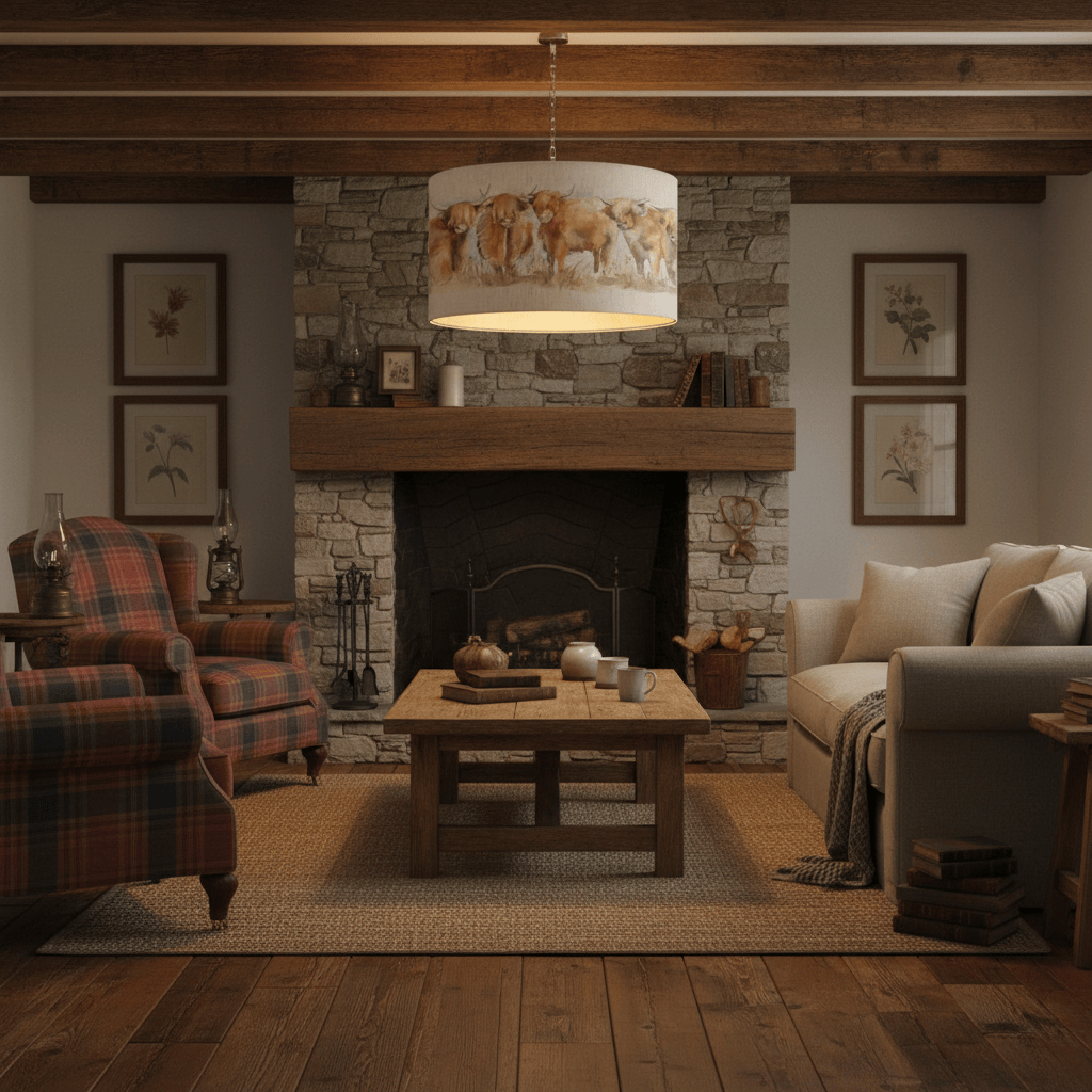 Voyage Maison (Riva Home) Voyage Maison Hand Rolled Shade Highland Cattle Eva Lamp Shade Linen by Voyage Maison