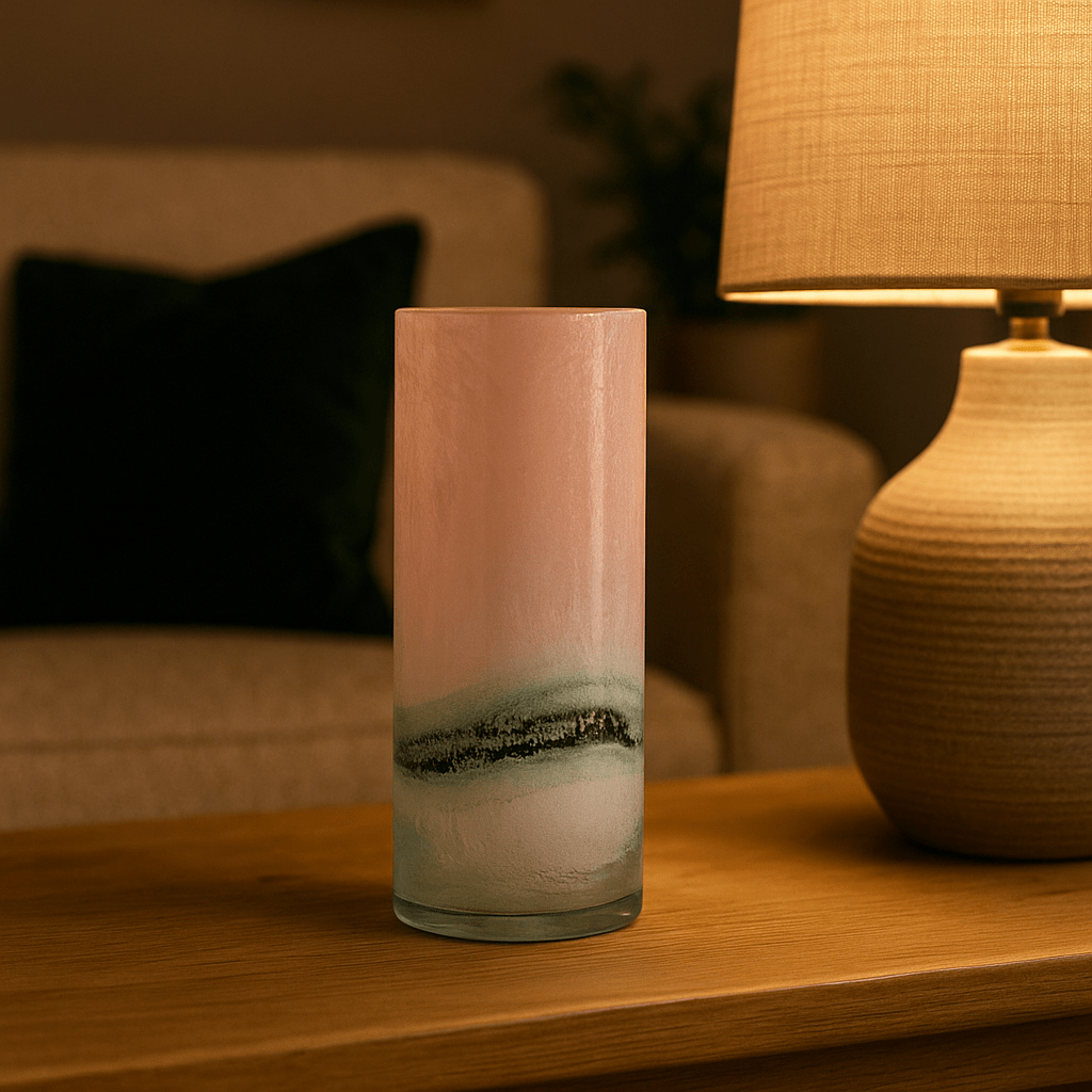 Voyage Maison (Riva Home) Voyage Maison Handmade Designer Art DUSK TALL CRAKLED GLASS VASE – PINK/BLACK  by Voyage Maison