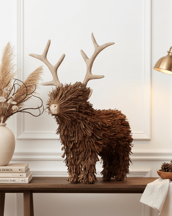 STIRLING STANDING STAG WOODEN SCULPTURE BROWN by Voyage Maison
