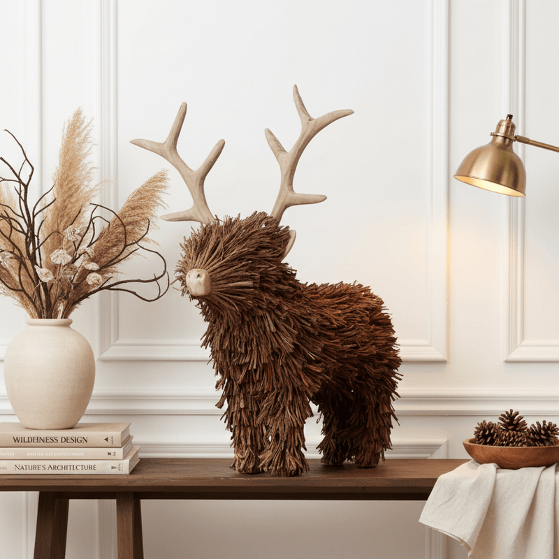 STIRLING STANDING STAG WOODEN SCULPTURE – BROWN by Voyage Maison