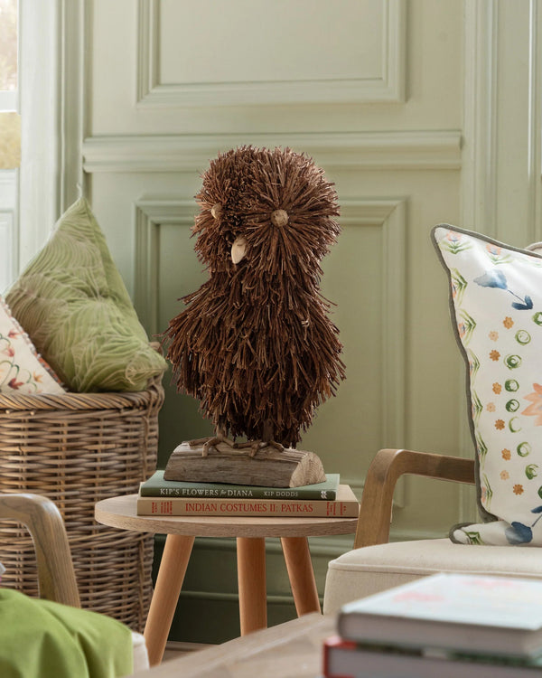 ALFRED HAND-CRAFTED STANDING OWL WOODEN SCULPTURE BROWN  by Voyage Maison
