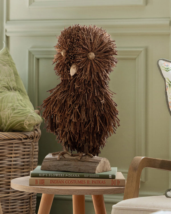 ALFRED HAND-CRAFTED STANDING OWL WOODEN SCULPTURE BROWN  by Voyage Maison