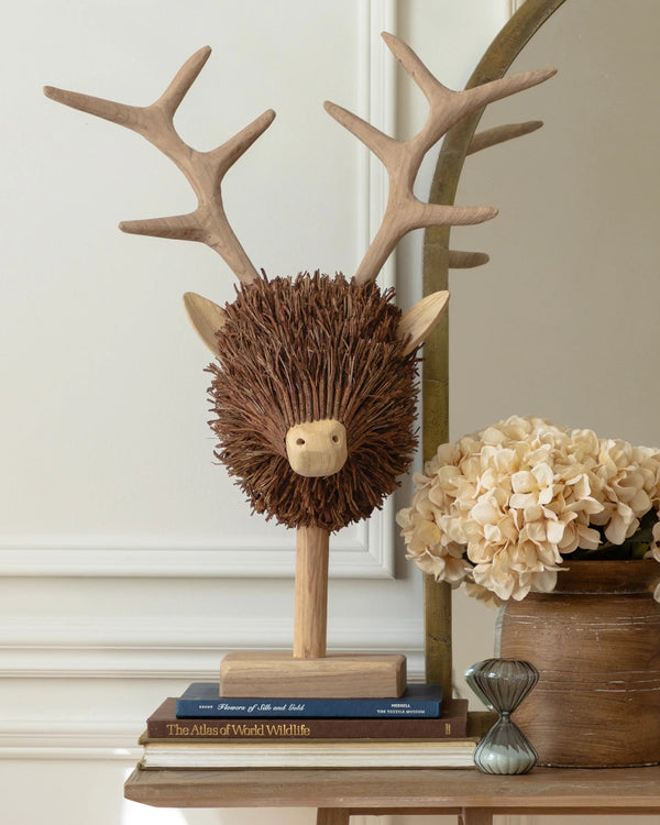 STIRLING STAG HEAD WOODEN SCULPTURE BROWN  by Voyage Maison