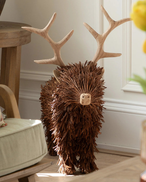 STIRLING STANDING STAG WOODEN SCULPTURE BROWN by Voyage Maison