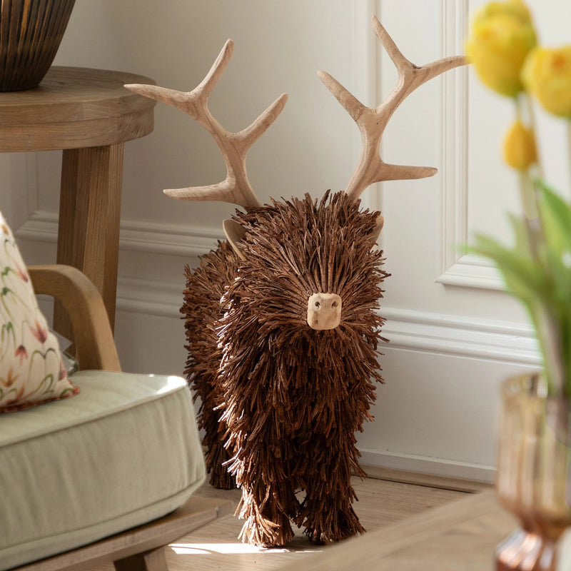 STIRLING STANDING STAG WOODEN SCULPTURE – BROWN by Voyage Maison