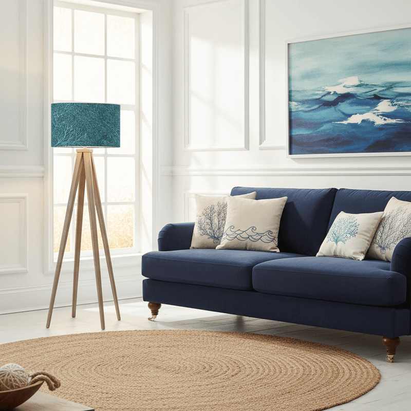 ARATUS GREY WASH TRIPOD FLOOR LAMP WITH CORESSA SHADE by Voyage Maison