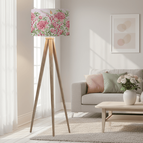 ARATUS GREY WASH TRIPOD FLOOR LAMP WITH JUNELLE SHADE by Voyage Maison