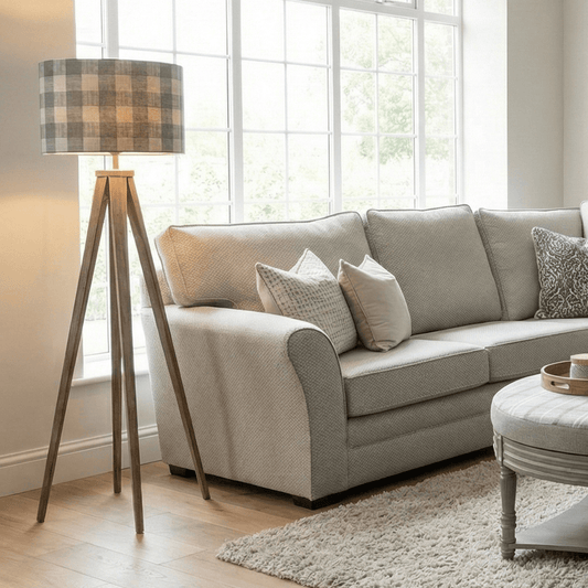 Voyage Maison (Riva Home) Voyage Maison Lamp Bundle Aratus Tripod Floor Lamp with Tamar Steel Gingham Shade by Voyage Maison