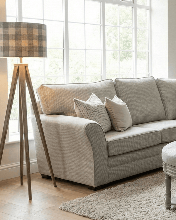 Aratus Tripod Floor Lamp with Tamar Steel Gingham Shade by Voyage Maison