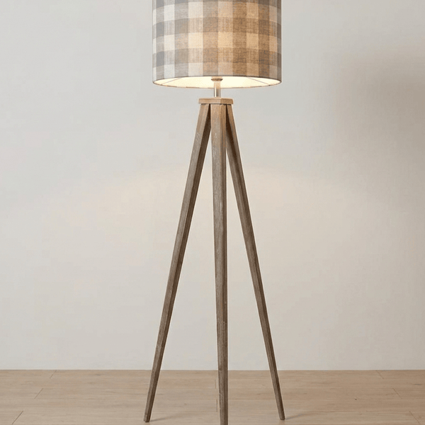 Aratus Tripod Floor Lamp with Tamar Steel Gingham Shade by Voyage Maison