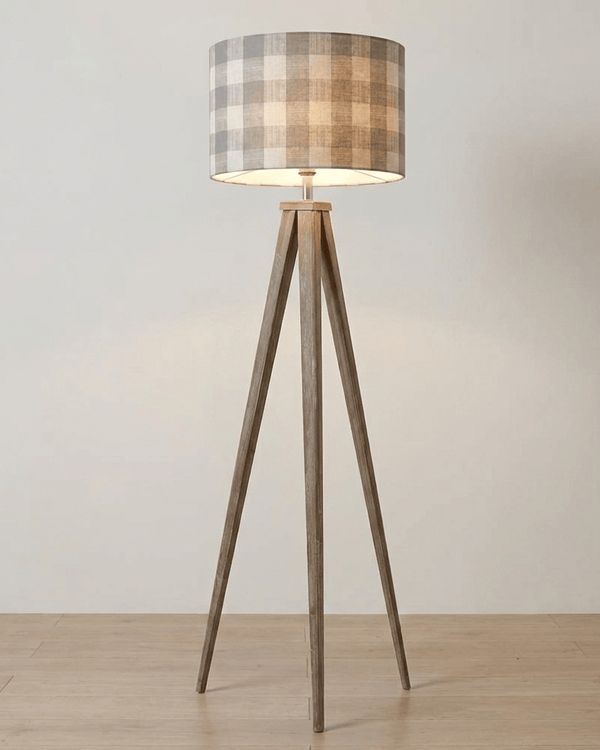 Aratus Tripod Floor Lamp with Tamar Steel Gingham Shade by Voyage Maison