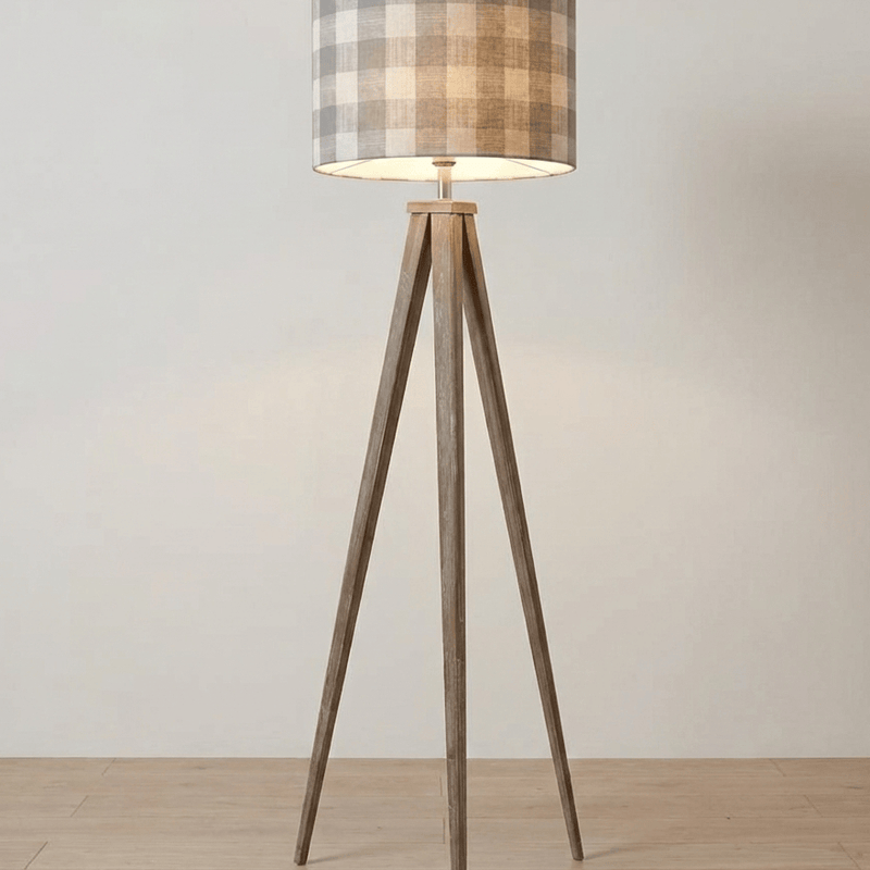 Aratus Tripod Floor Lamp with Tamar Steel Gingham Shade by Voyage Maison