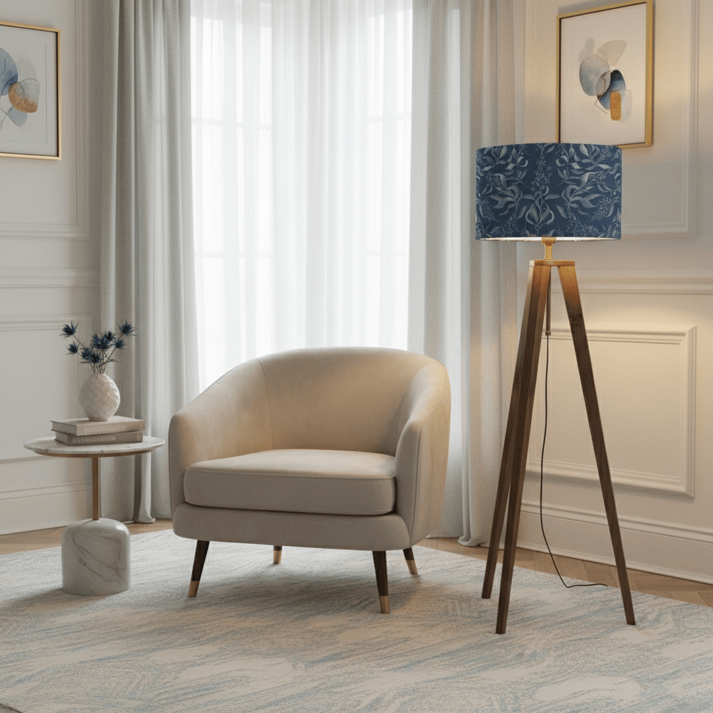 Voyage Maison (Riva Home) Voyage Maison Lamp Bundle Atlas Blue / Nut ARATUS TRIPOD FLOOR LAMP WITH HETTIE SHADE by Voyage Maison