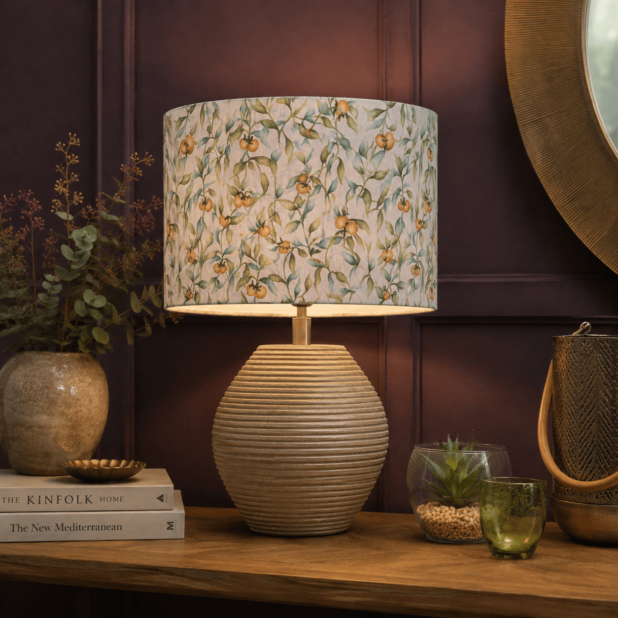 Voyage Maison (Riva Home) Voyage Maison Lamp Bundle CERYS MANGO WOOD TABLE LAMP BASE IN WHITE SAND WITH AURA EVA 40CM LAMP SHADE IN MOSS by Voyage Maison