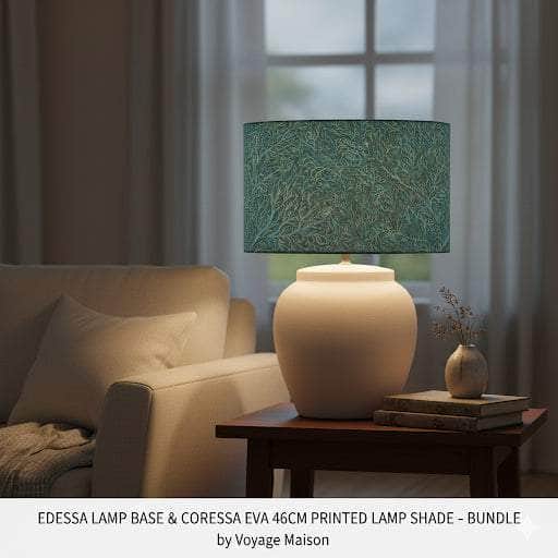 EDESSA LAMP BASE &amp; CORESSA EVA 46CM PRINTED LAMP SHADE – BUNDLE by Voyage Maison