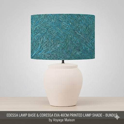 EDESSA LAMP BASE &amp; CORESSA EVA 46CM PRINTED LAMP SHADE – BUNDLE by Voyage Maison