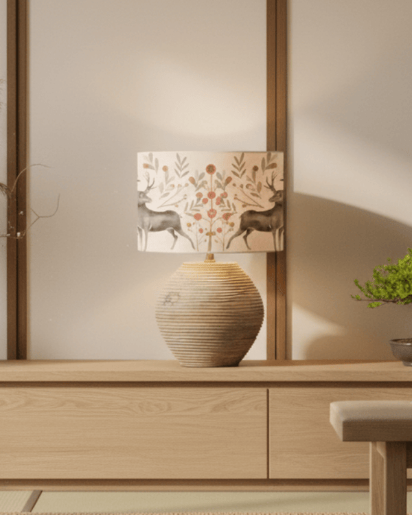 EDO EVA & CERYS COMPLETE TABLE LAMP – WHITE SAND / MULBERRY  by Voyage Maison