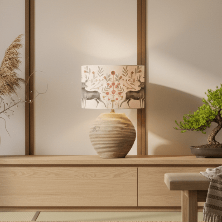 EDO EVA & CERYS COMPLETE TABLE LAMP – WHITE SAND / MULBERRY  by Voyage Maison