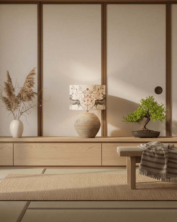 EDO EVA & CERYS COMPLETE TABLE LAMP – WHITE SAND / MULBERRY  by Voyage Maison