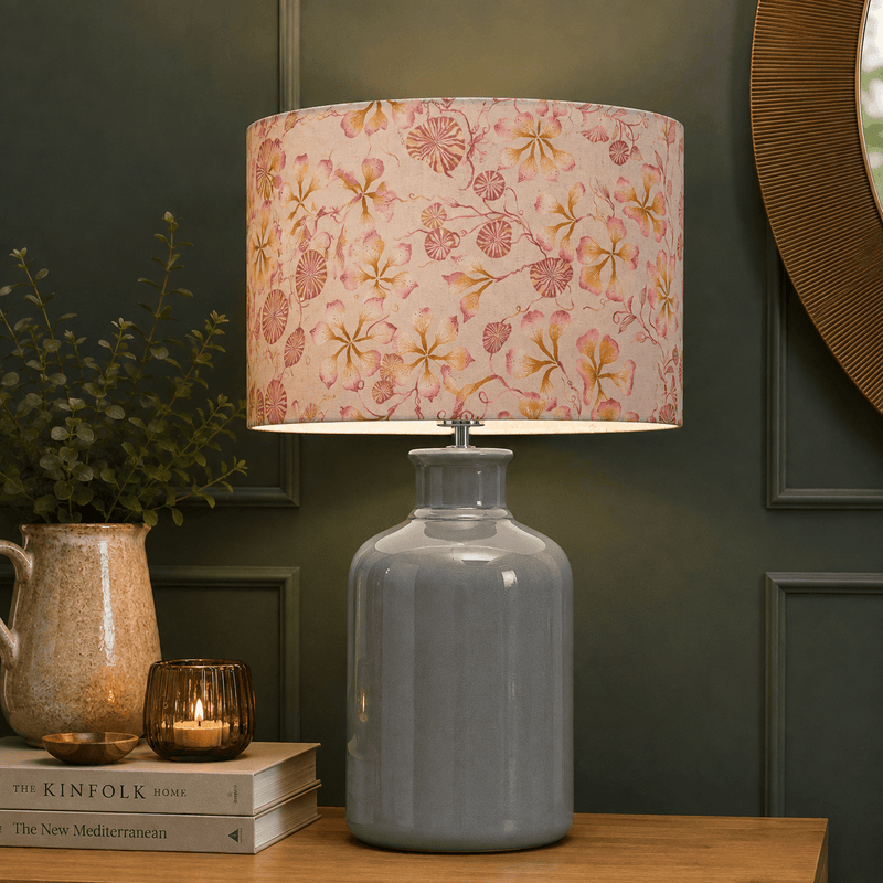 ELSPETH TABLE LAMP BASE IN GREY WITH PHILIPA EVA 40CM LAMP SHADE IN PRIMROSE by Voyage Maison