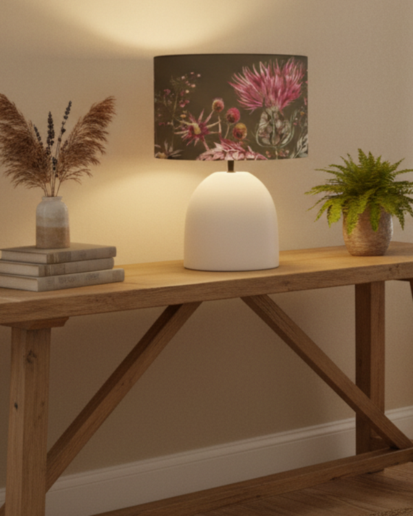 Elysium EVA & Larissa Complete Table Lamp Cream/Ecru | Ceramic & Hand Rolled Shade by Voyage Maison