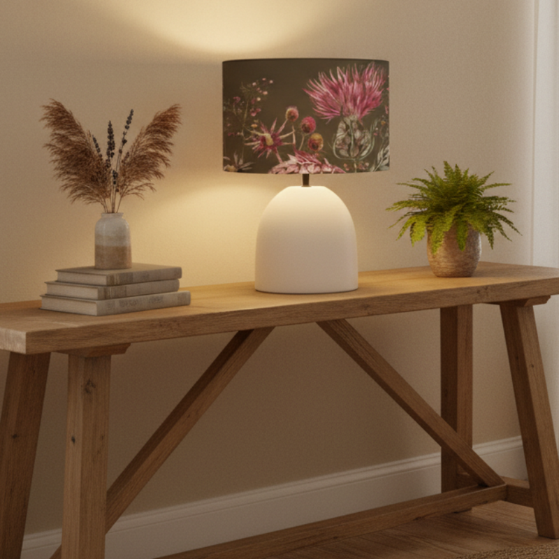 Elysium EVA & Larissa Complete Table Lamp Cream/Ecru | Ceramic & Hand Rolled Shade by Voyage Maison