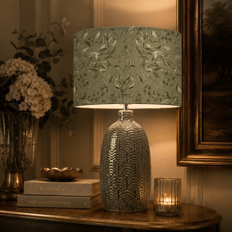 JADIS TABLE LAMP BASE WITH HETTIE EVA 40CM LAMP SHADE IN EDEN by Voyage Maison