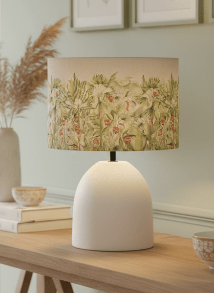 MANGROVE EVA HAND ROLLED SHADE & LARISSA BASE | MOSS | ECRU | COMPLETE CERAMIC TABLE LAMP by Voyage Maison